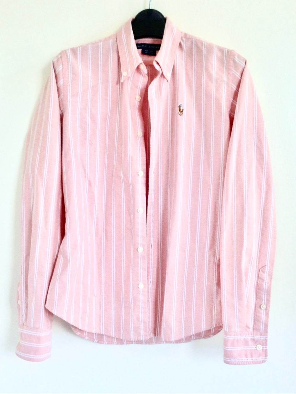 Vintage Ralph Lauren Blue Label Slim Fit Oxford Shirt Pink White Striped Shirt 4